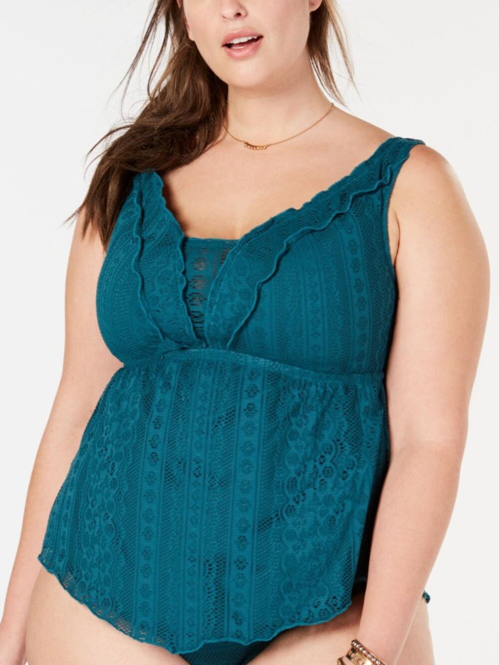 Becca By Rebecc Womens Plus Size Crochet Tankini Top